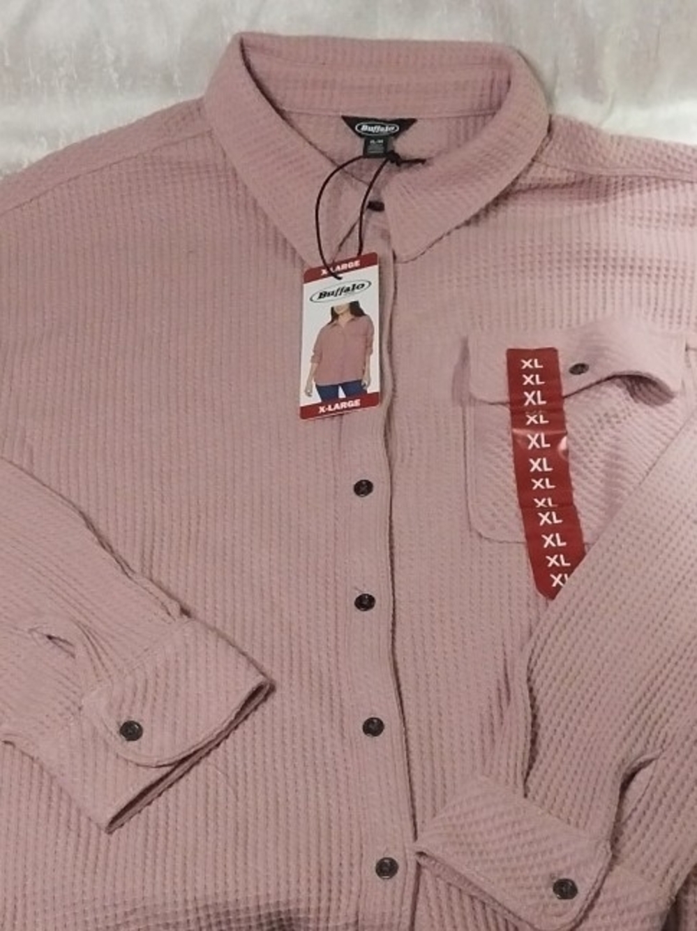 Buffalo David Bitton Waffle Knit Button-Up in Dusty Pink